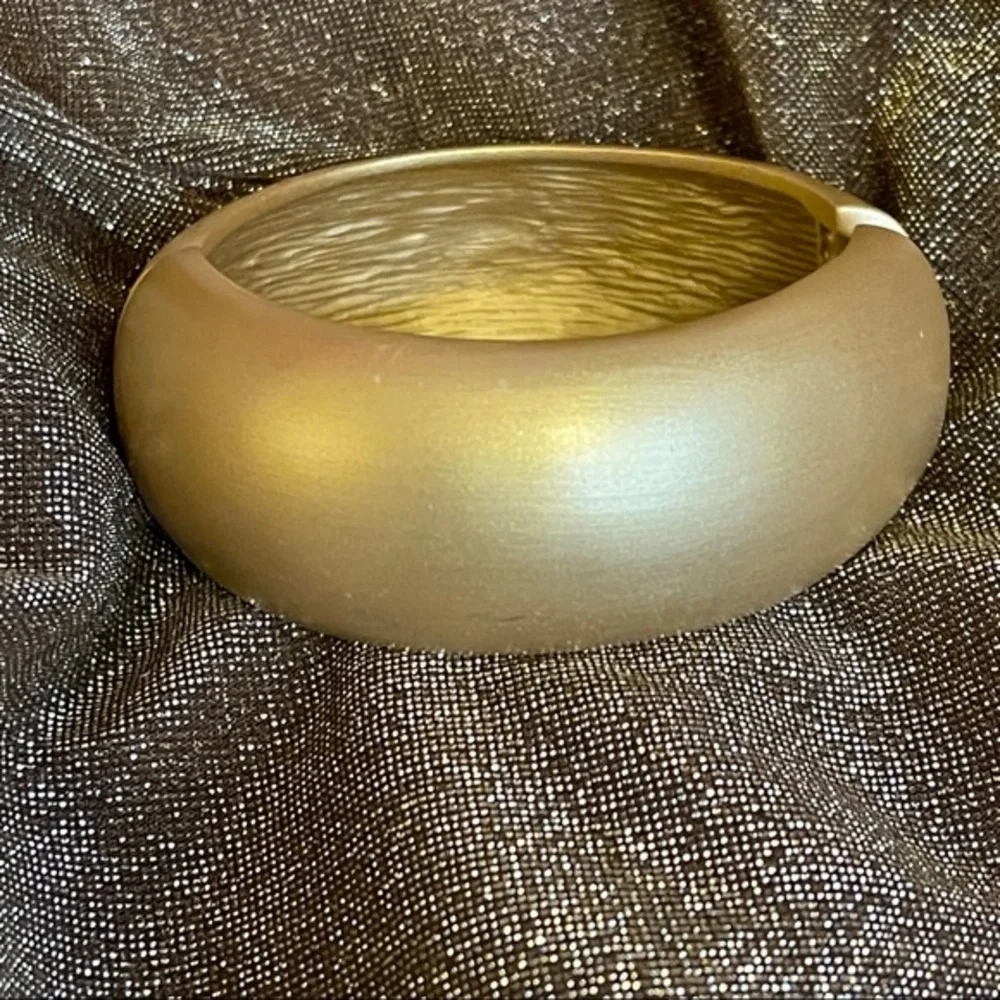 Kenneth Jay Lane satin gold bangle hinged domed